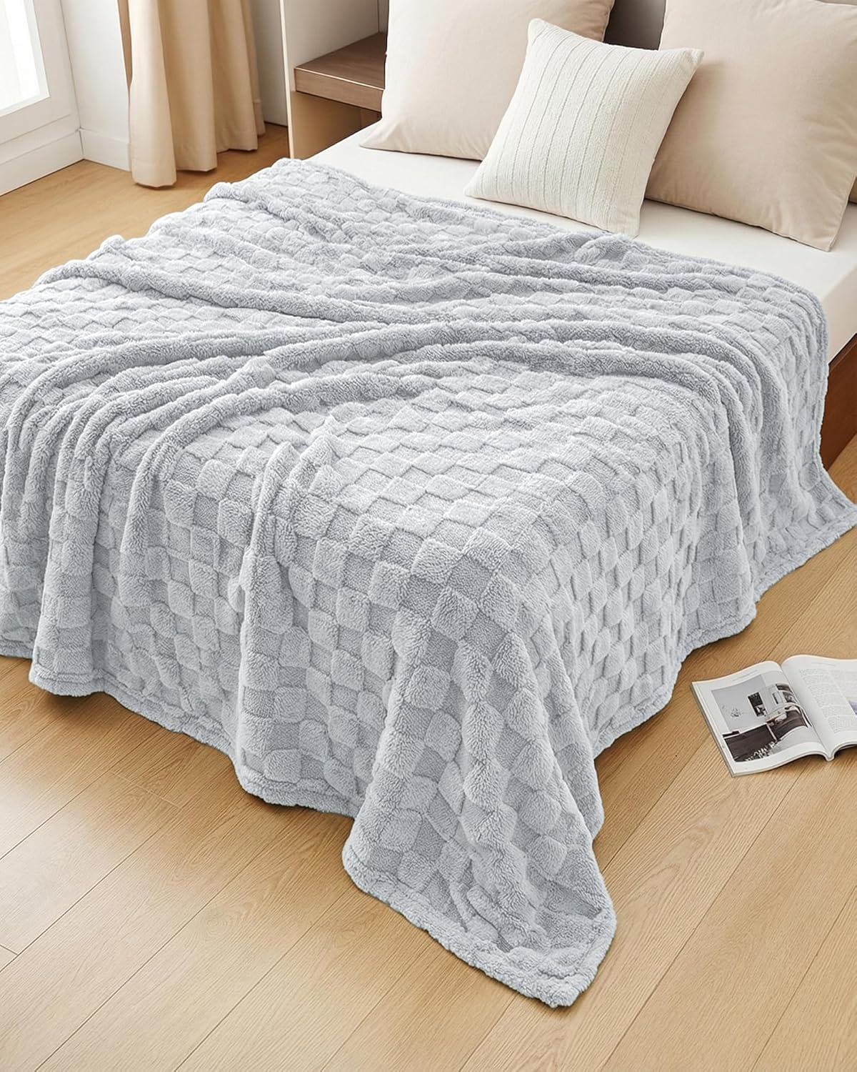 Utopia Bedding Cool Grey Checkered Fleece Throw Blanket - Soft Plush Cozy 50x60 Inches for Couch & Bed