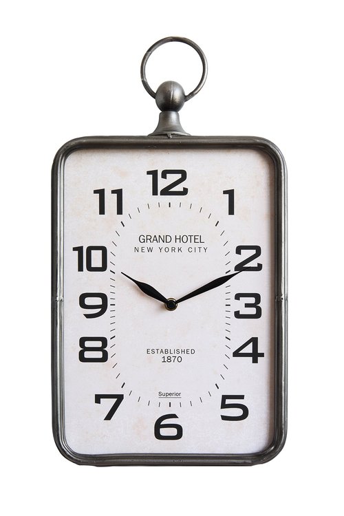 Creative Co-Op Metal Rectangle Hanging Clock with Handle Decoration on Top