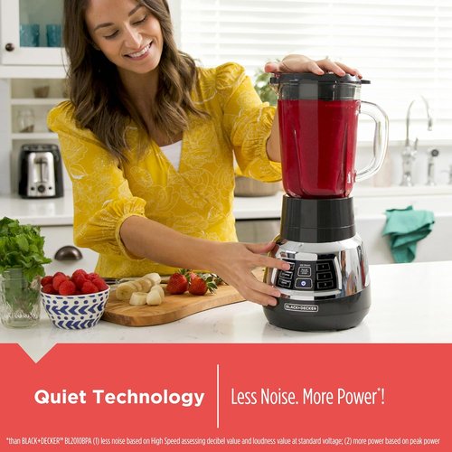 Black+Decker Quiet Blender - 6-Cup Glass Jar, 3 Speeds & Serrated Blade Technology, 900W