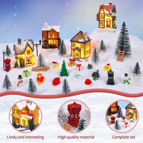 Barydat Christmas Village Figurines Set - 60 LED Lighted Mini Houses for Holiday Decor