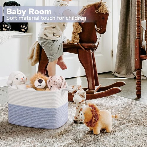 Goodpick Woven Storage Baskets - Stylish Cotton Rope Organizer for Dog Toys & Books | 13"x10"x9", Blue