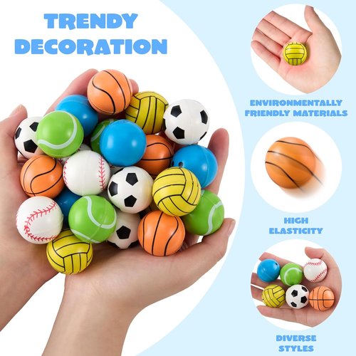 JOYIN 24 Pcs Multi-Sports Bouncy Balls - Fun 32mm Party Favors for Kids 4-8 | Includes Storage Bag