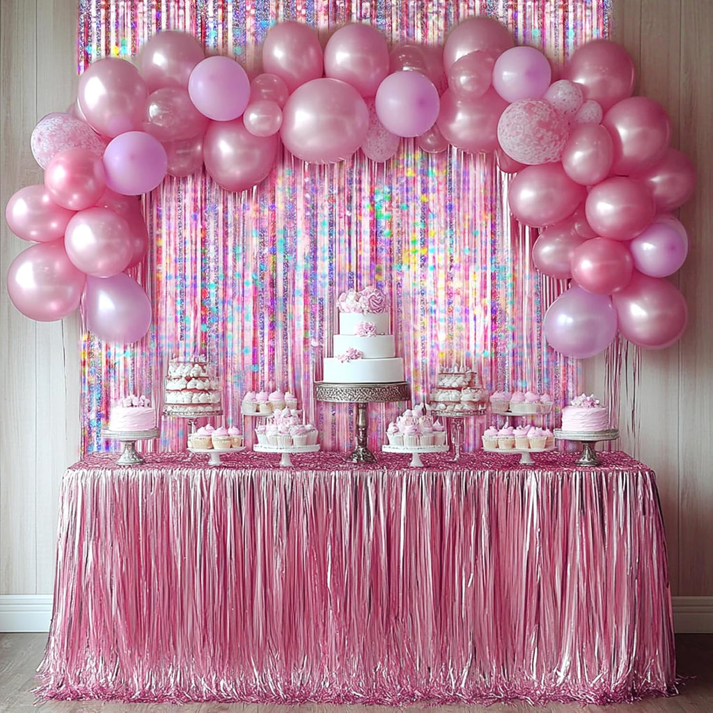 Pink Foil Fringe Curtain by [Brand Name] - 4 Packs of Glitter Metallic Tinsel Backdrop for Parties