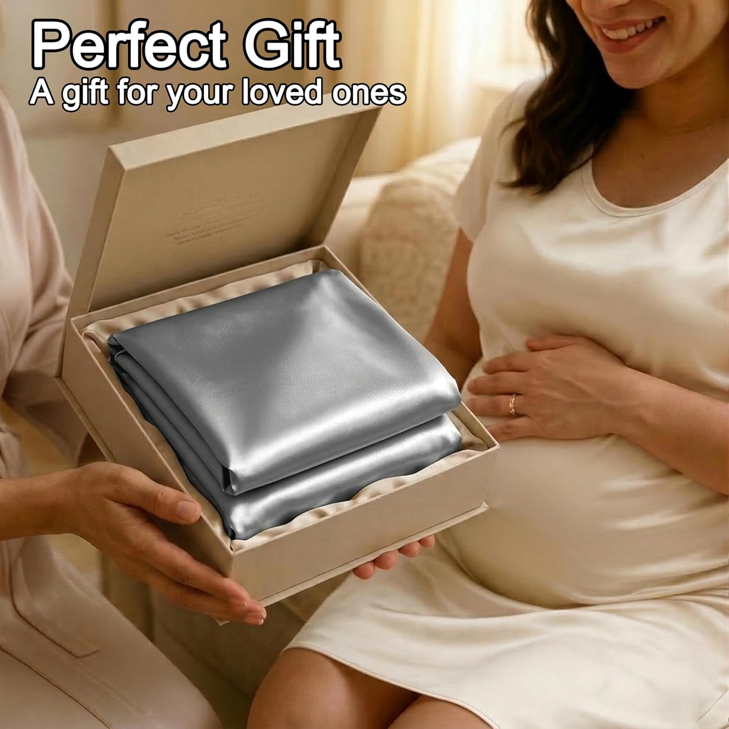 Pro Goleem Satin Nursing Pillow Cover - Soft Silk Feeding Slipcover for Standard Pillows | Gray & White 2-Pack