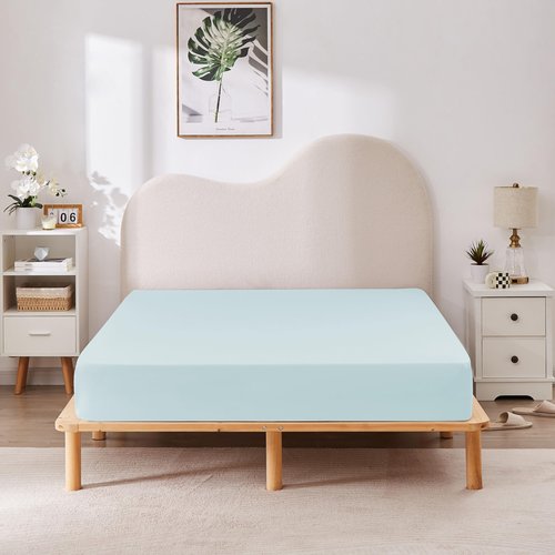 HBHLFZ King Fitted Sheet Only, Soft Breathable Bottom Sheet - 78"x80" Deep Pockets King Size Fitted Sheet - All Around Stretch Fit, Wrinkle Resistant, Colorfast - Easy Care, Light Blue