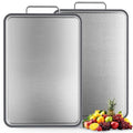 Stainless Steel Cutting Board 16''×11'', Double Sided 304 Steel Cutting Board for Meat, Vegetables & Fruits, Heavy Duty Rust-Resistant Chopping Board for Kitchen with Juice Groove on Both Sides