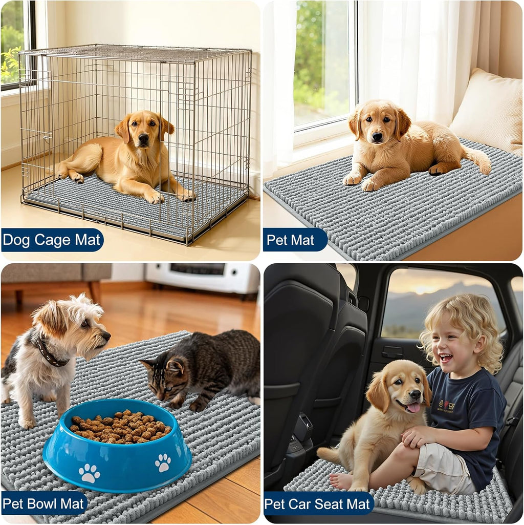OLANLY Dog Door Mat - Ultra Absorbent Chenille Mud Doormat | Non-Slip & Washable 30x20, Grey