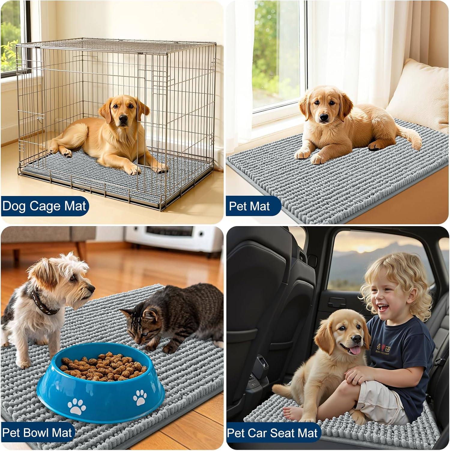 OLANLY Dog Door Mat - Ultra Absorbent Chenille Mud Doormat | Non-Slip & Washable 30x20, Grey