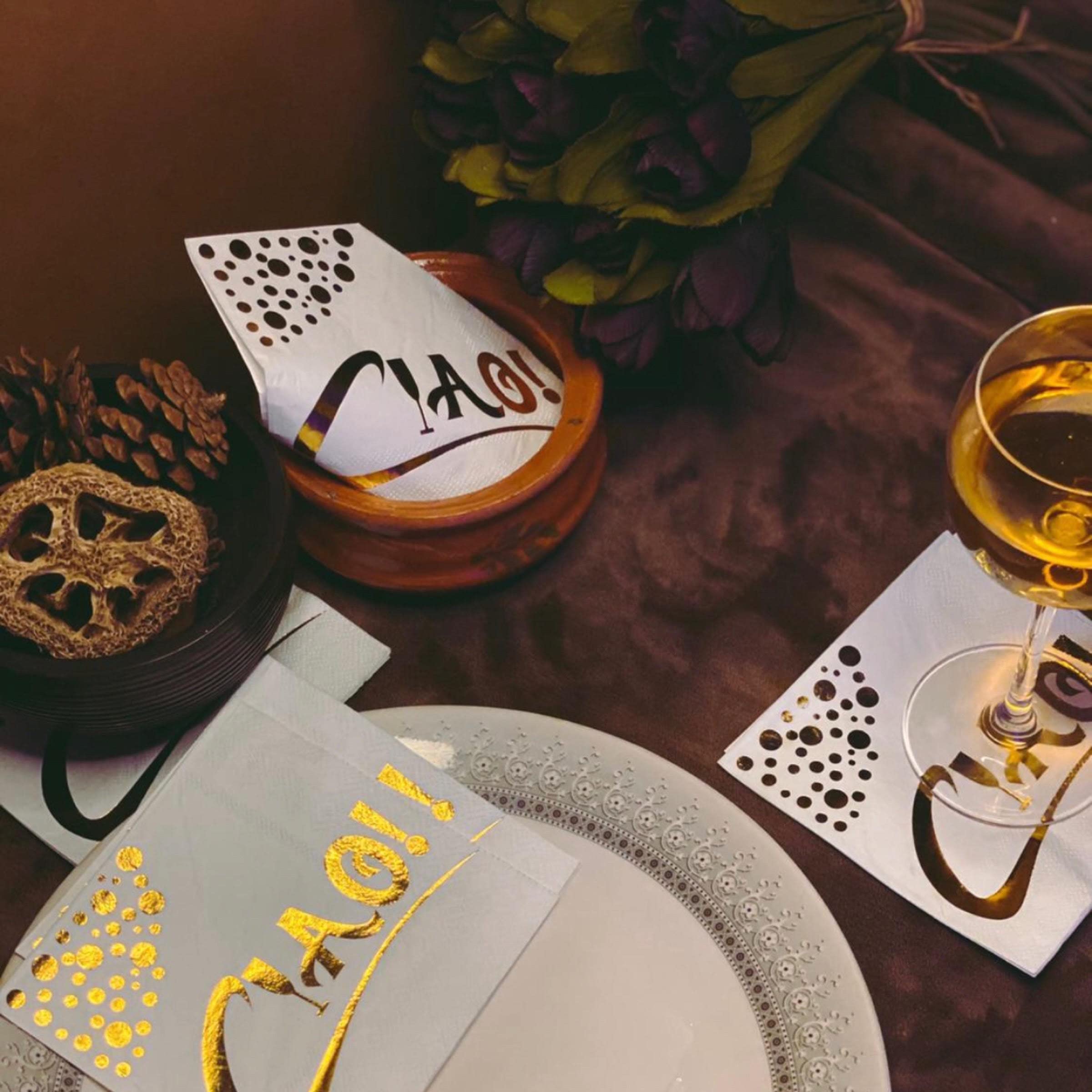 White And Gold Cocktail Napkins - 3 Ply 5x5 Inches Beverage Napkins Bulk - Unique Design For Dessert Napkins - Coffee Napkins - Party Napkins - Drink Napkins - Bar Napkins. (100)
