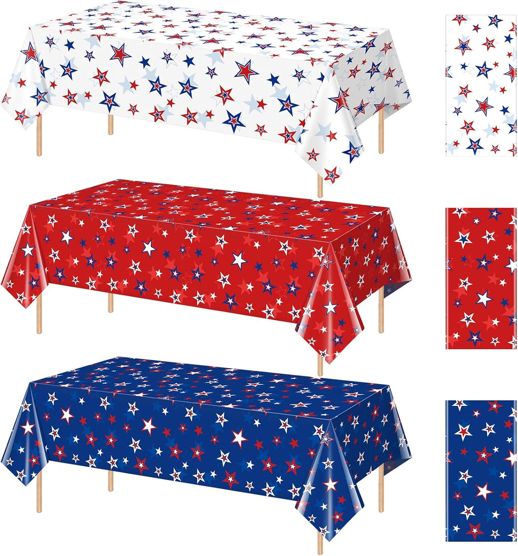 Patriotic Tablecloth by American Pride - 3 Pack Disposable Red, White & Blue Rectangle Covers | 54x108 Inch