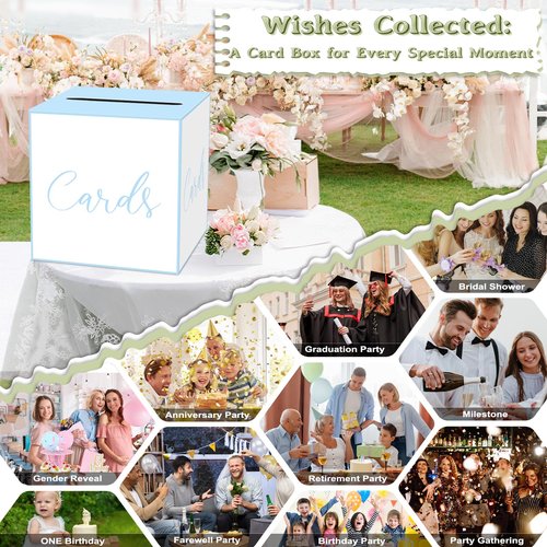 WNINK White and Blue Card Box for Parties, Weddings, Birthdays, Bridal & Baby Showers, Anniversaries, Graduations & Retirements Party Decorations – Cards, Raffle, Wishes & Money Card Boxes