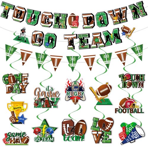 Football Party Decorations Supplies, Superbowl Decorations Set Include Game Time & Touch Down Banner, Pennant Banner, Hanging Swirls for Football Game Day Superbowl Sport Party Supplies