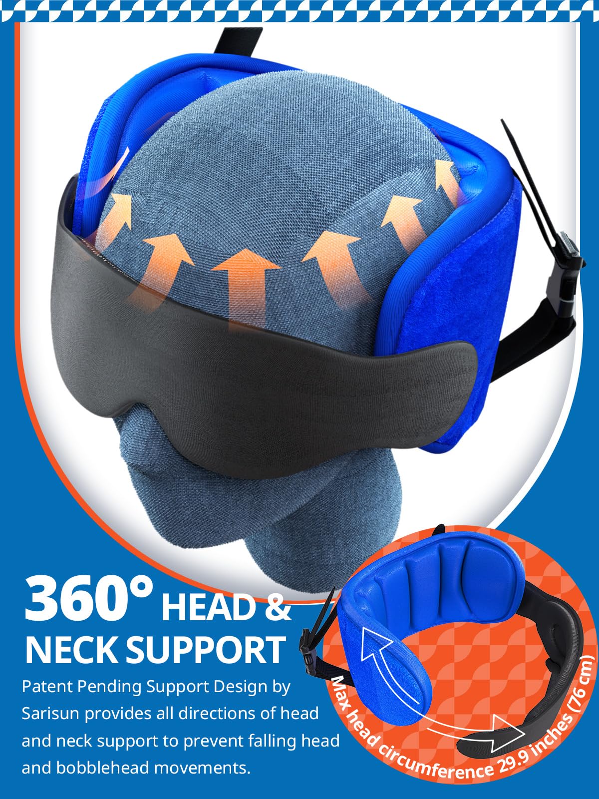 SARISUN 3 in 1 Airplane Travel Essentials Kit, Travel Pillow with Head Support, 3D Eye Mask for Sleeping, No Collapse Foot Hammock for Airplane, Portable Long Flights/Car Road Trip Essentials Sets