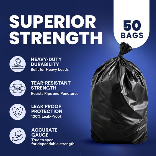 Plasticplace 56 gallon Trash Bags │ 1.5 Mil │ Black Heavy Duty Garbage Can Liners │ 38” x 58” | 50 Count (Pack of 1)