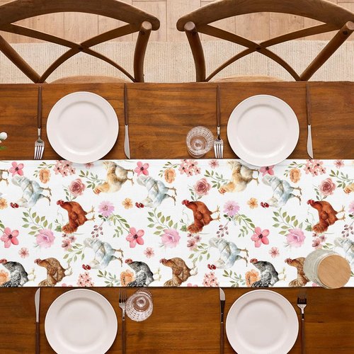 Buxiuer Chicken Party Decoration Spring Easter Farm Animal Hen Table Runner Barnyard Birthday Baby Shower Dining Home Kitchen Island Decor