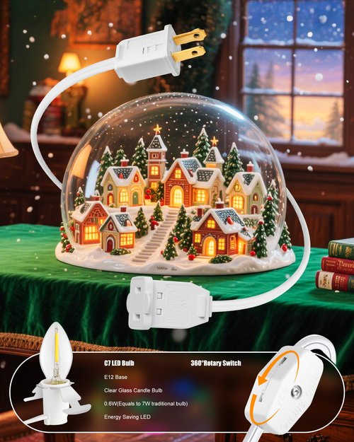 Brightown Accessory Cord with 5 LED Light Bulbs - 11ft Cord with On/Off Switch for Night Lights, Halloween Pumpkin, Blow Mold, Christmas Village House, Holiday Ceramic Trees, Christmas Decoration