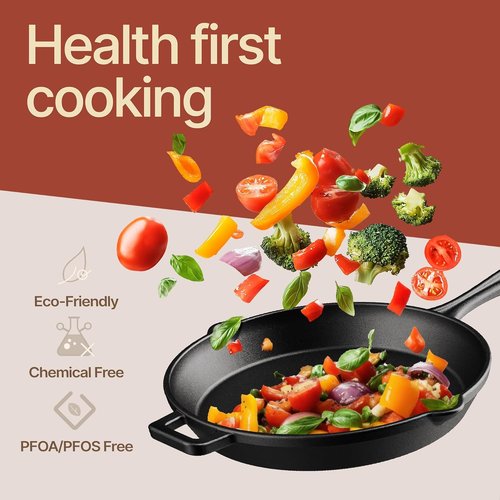Bakken Cast Iron Skillet Set - Pre-Seasoned 10" & 12" Frying Pans for Even Heat Retention | Versatile for Stove, Oven & Grill