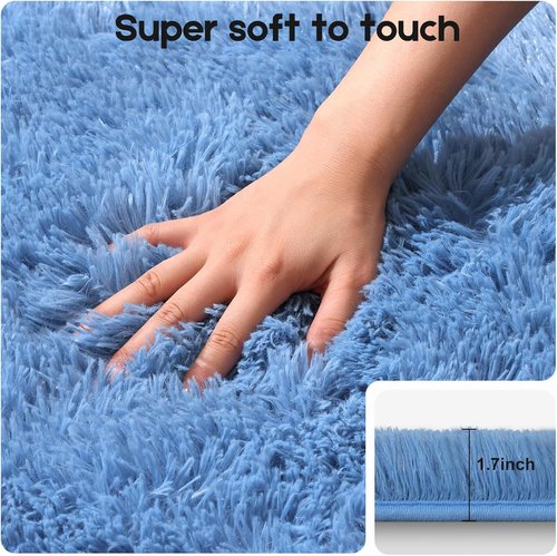 Fluffy 2x3 Blue Area Rug by [Brand Name] - Soft Shag Carpet for Kids' Rooms | Non-Slip Design