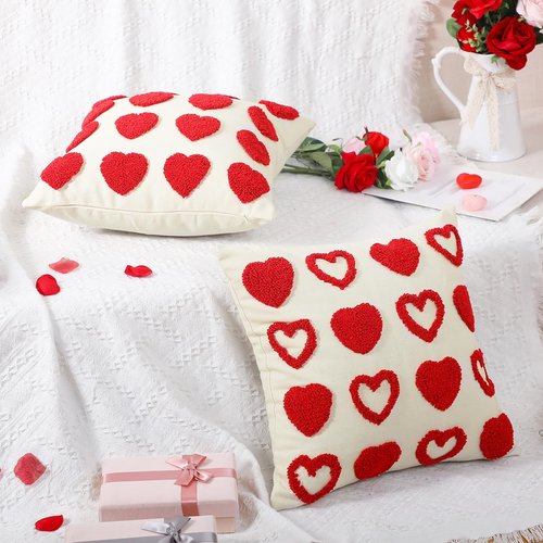 Mixweer 2 Pcs Valentines Day Throw Pillow Covers 18 x 18 Inch Love Heart Decorative Pillow Covers Soft Plush Faux Fur Valentines Cushion Pillowcase for Valentine‘s Day Couch Sofa Home Decor Gift(Red)