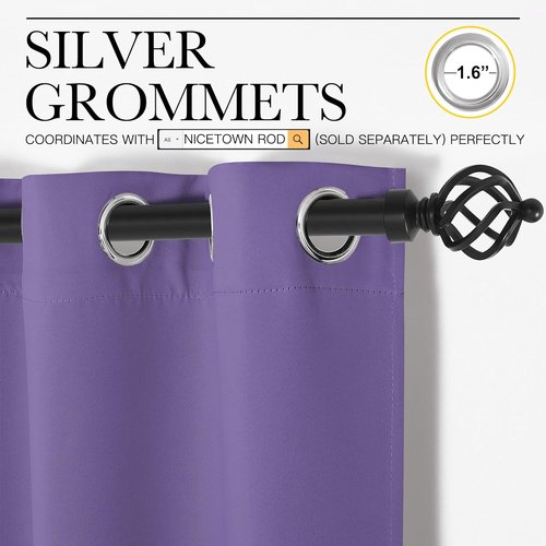 NICETOWN Lilac Purple Blackout Curtains - 90" Long, Sound Reducing & Heat Blocking | 55" Wide, 2 Panels