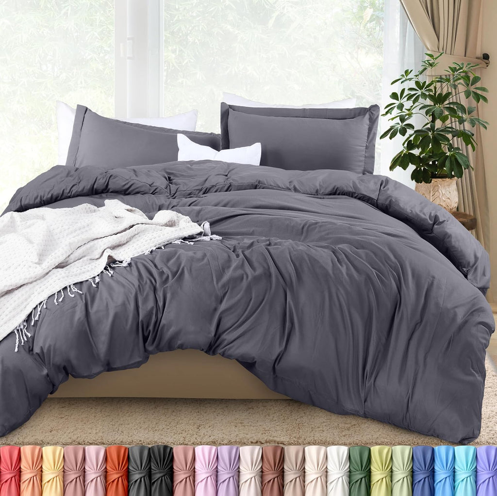 Utopia Bedding Duvet Cover - 3-Piece Queen Set with Zipper Closure | 90x90 Inches Grey Comforter Cover & 2 Pillow Shams