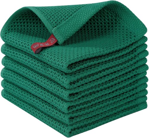 Homaxy 100% Cotton Waffle Weave Dish Cloths - Ultra Soft & Absorbent Quick Drying Towels | 12x12 Inches, 6-Pack, Dark Green