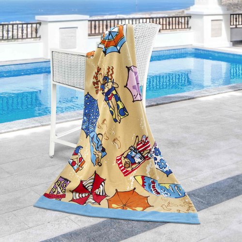 Nicole Miller - Beach Towel, Soft & Absorbent Cotton Sheared Velour, Printed Beach Accessories, Dorm Room Essentials (At The Beach, 36" x 68")