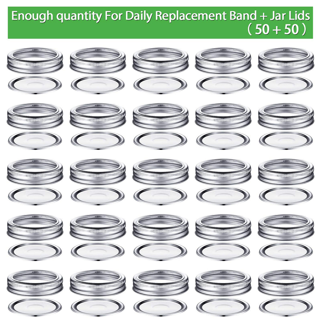 Patelai 100 Pcs Regular Mouth Canning Lids with Rings 70mm Mason Jar Lids with Bands Split Type Mason Canning Jar Rings, Food Grade Material, Leak Proof, Airtight