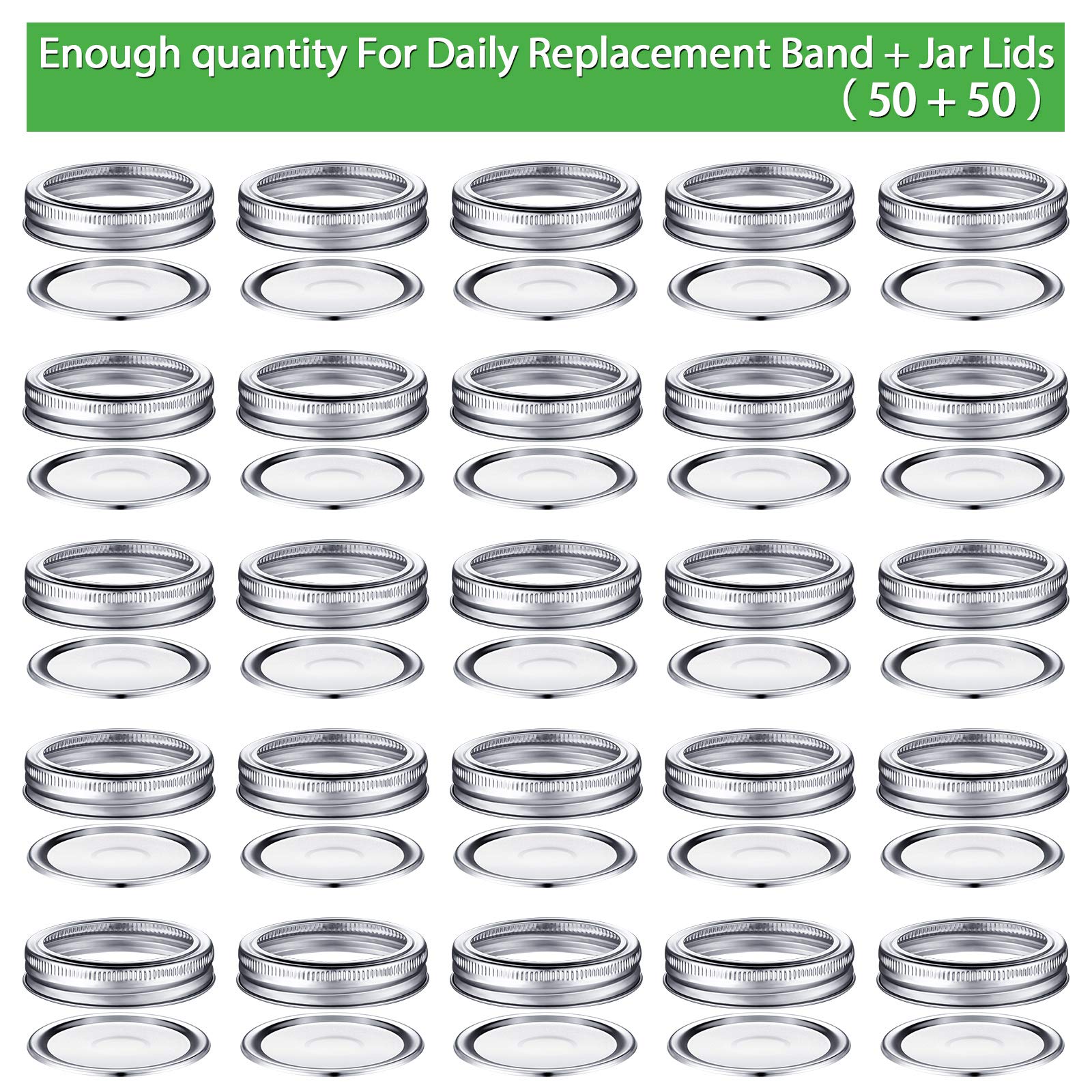 Patelai 100 Pcs Regular Mouth Canning Lids with Rings 70mm Mason Jar Lids with Bands Split Type Mason Canning Jar Rings, Food Grade Material, Leak Proof, Airtight