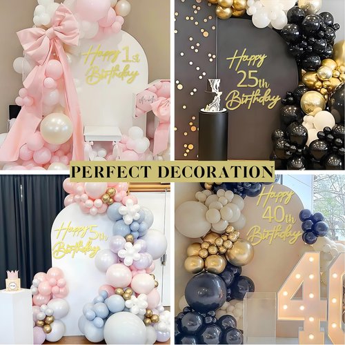 MASTRON Happy Birthday with 0-9 Numbers Sign for Backdrop - Glitter Felt Custom Age Happy Birthday Decal for Balloon Arch Birthday Decorations Baby Shower - Gold