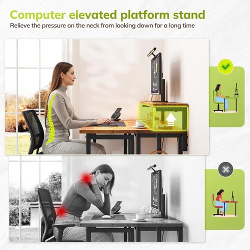 DurayLoly Folding Desk - Compact 31.5 Inch Computer Desk with Monitor Stand & LED Lights | Rustic Brown