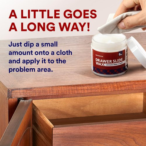 Impresa Wood Drawer Slide Wax - Friction Reducer & Drawer Ease - Corrosion Protection with Wood Wax - Easy Application & Sliding Door Grease