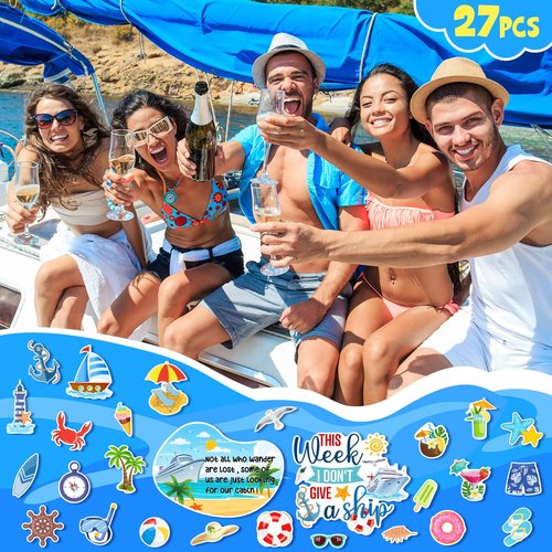 27pcs Cruise Door Magnets Decorations, Summer Funny Ship Door Magnets Sea Navigation Magnetic Stickers Anchor Ship Cabin Decorations for Carnival Cruise Refrigerator Car Door