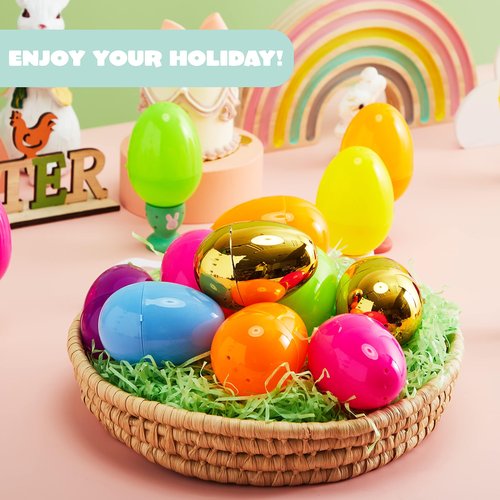 JOYIN 3.15" 94 PCS Plastic Easter Eggs 6 Golden Eggs, Large Empty Eggshells Fillable for Easter Hunt, Parties, Basket Stuffers Filler, Classroom Prize Supplies