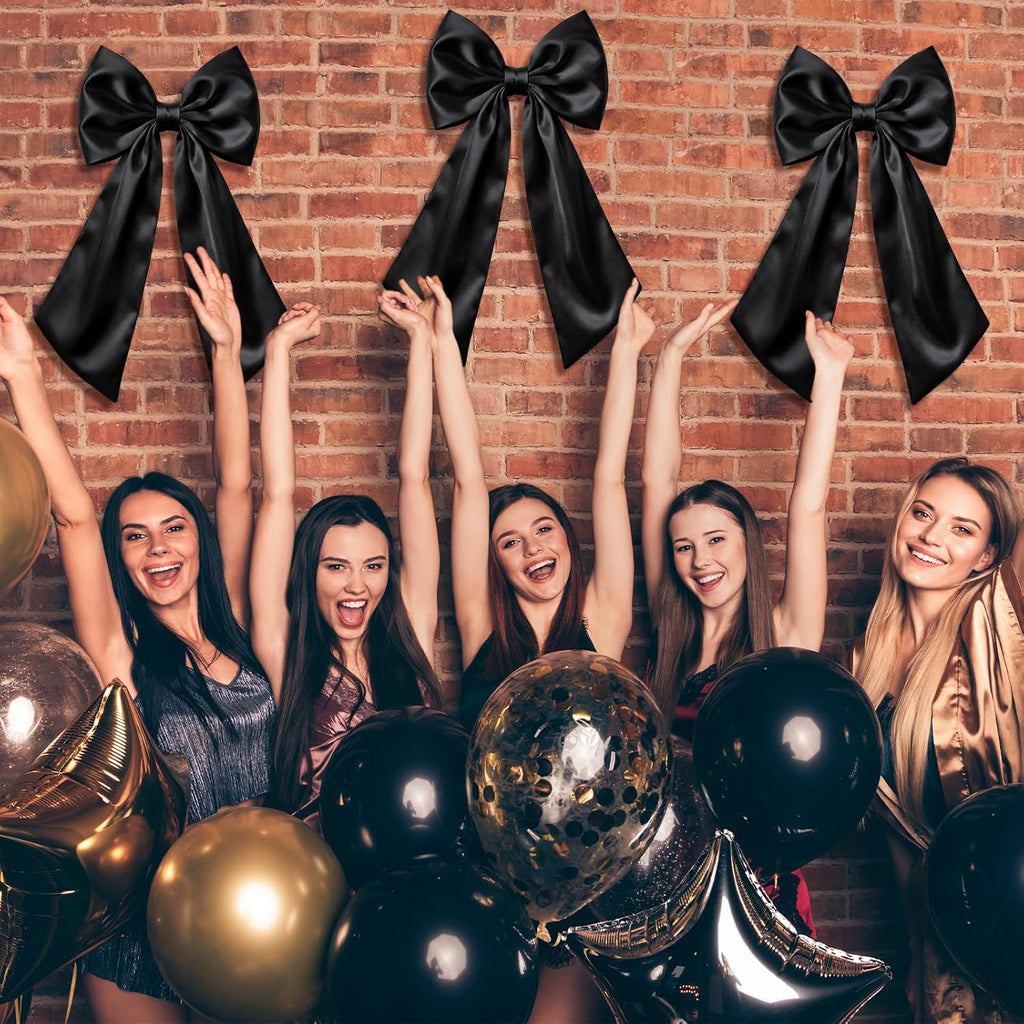 Suncalla Large Satin Bow Decorations - 3 Pcs 2 FT Hanging Wall Decor for Weddings & Parties | Black
