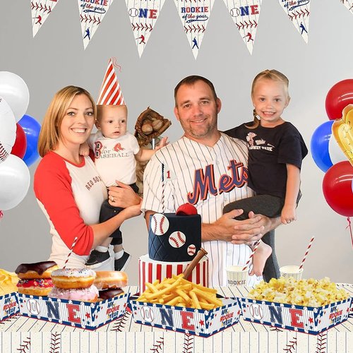 Rookie of The Year 1st Birthday Decorations - 50 Pack Baseball Party Supplies Set With Disposable Boats, Paper Food Serving Tray for Baseball Themed First Birthday Party