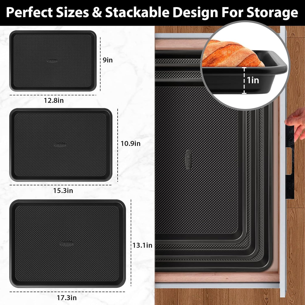 Skiennix Nonstick Cookie Sheets - Heavy Duty Baking Set with Cooling Rack | 4-Piece, 0.8mm Thickness
