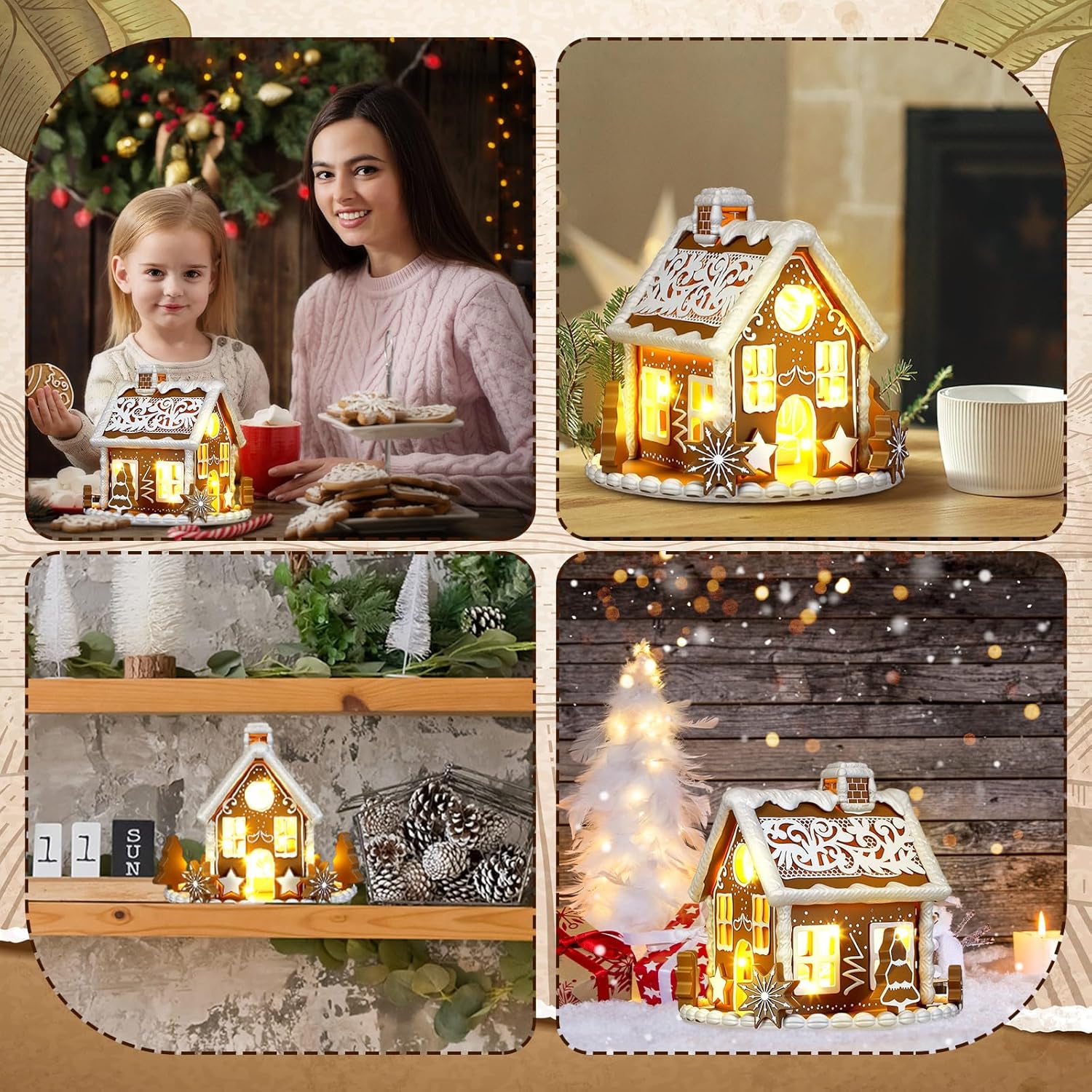 Wesiti Gingerbread House Decor - Lighted 6-Inch LED Christmas Decoration for Indoor Festive Display