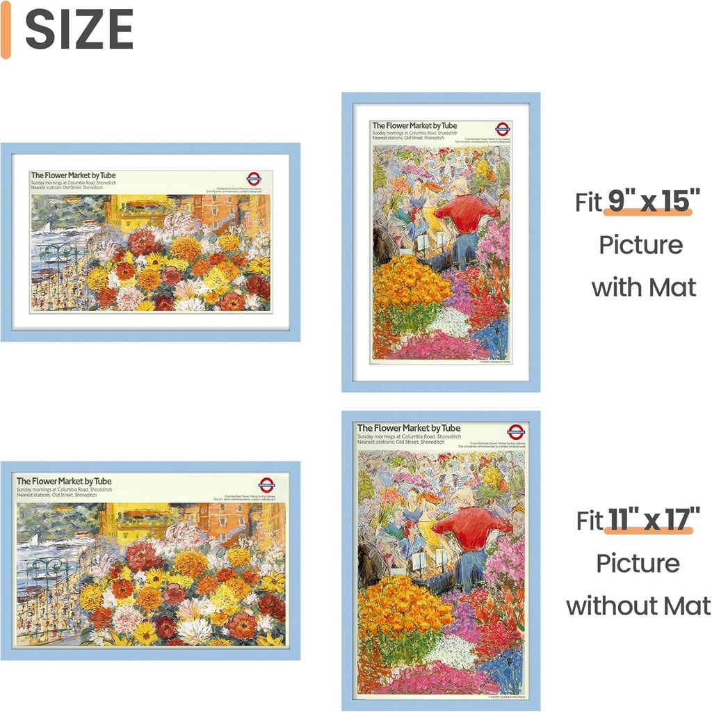 Upsimples 11x17 Picture Frame - Versatile Display for 9x15 with Mat or 11x17 Without | Blue, 1 Pack