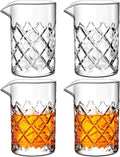Dandat 4 Pcs Cocktail Mixing Glass 24 oz Crystal Stirring Glass Thick Bottom Seamless Cocktail Pitcher for Home Bartender Bar Whiskey Martini Drink Shaker Accessories (Grid)