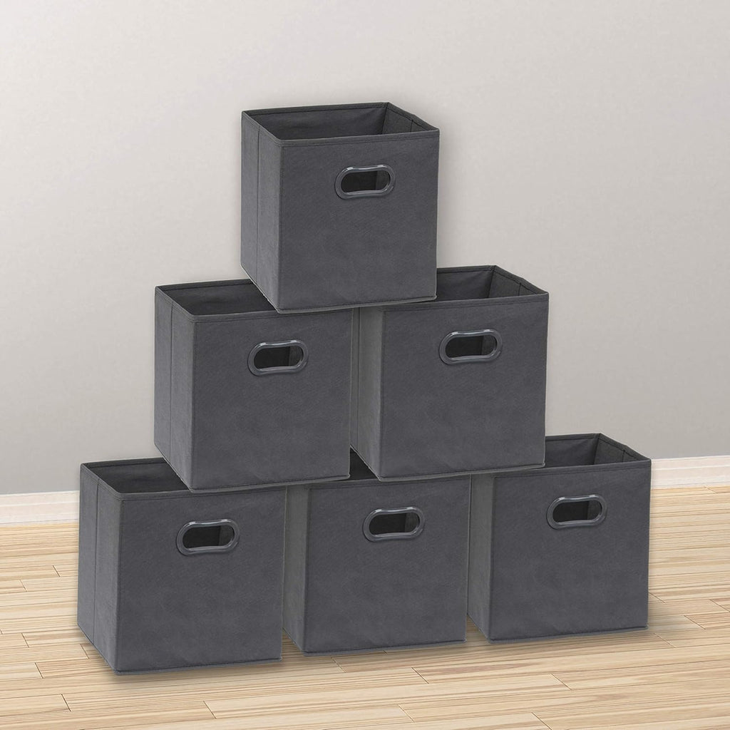 Simple Houseware Foldable Cube Storage Bins - 11-Inch Dark Gray Fabric Organizer with Handles | 6-Pack