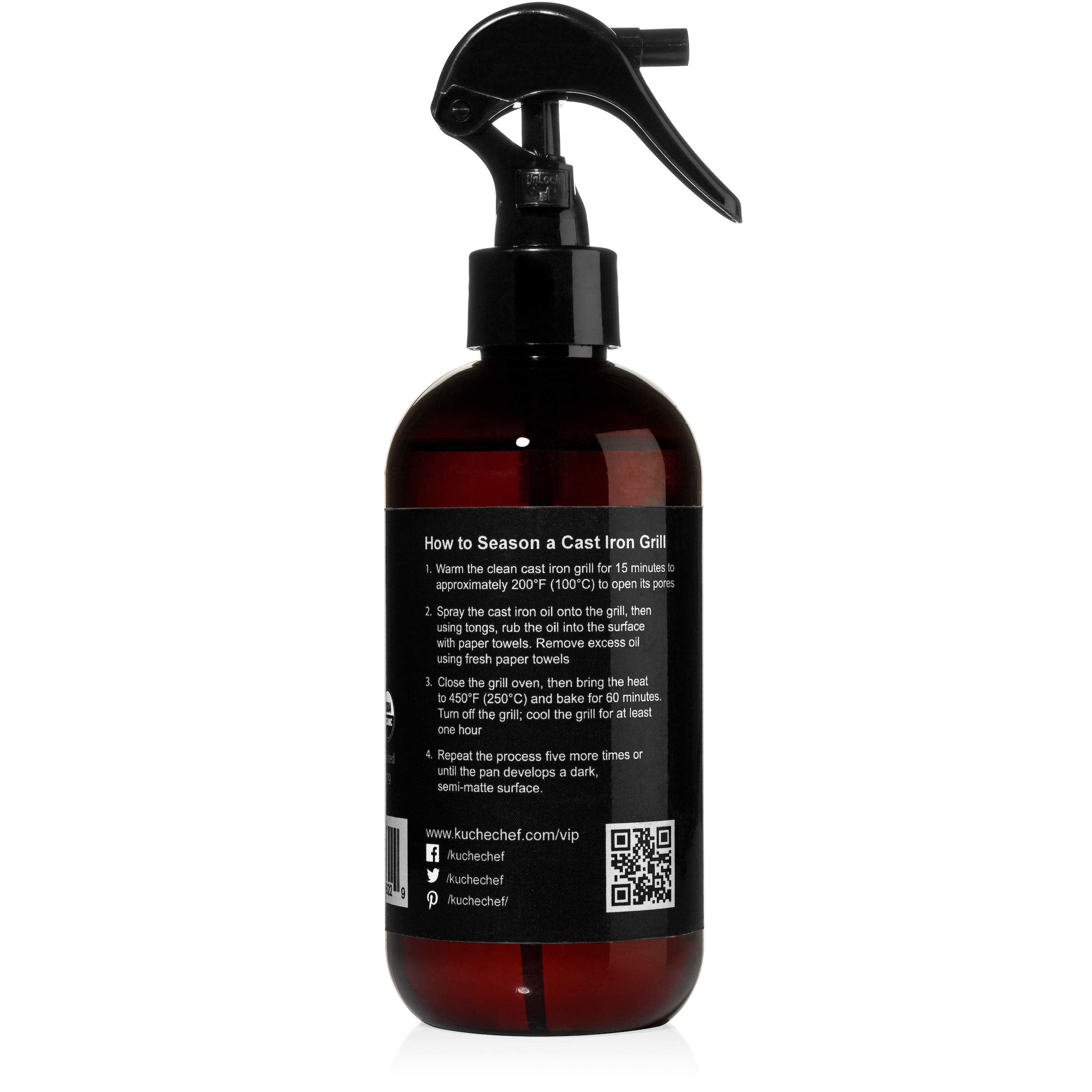 Organic BBQ Grill Seasoning Oil (8oz) - Made from Flaxseed Oil grown and pressed in the USA - Creates a Non-Stick Seasoning on All Cast Iron Grills and BBQs (240ml)