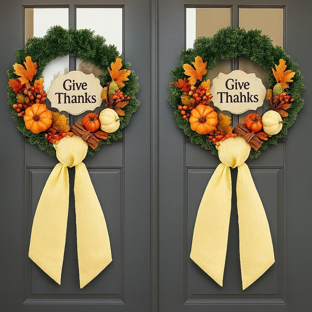 Yellow Striped Wreath Sash - 5.12" Wide x 54.33" Decorative Ribbon for Fall & Thanksgiving