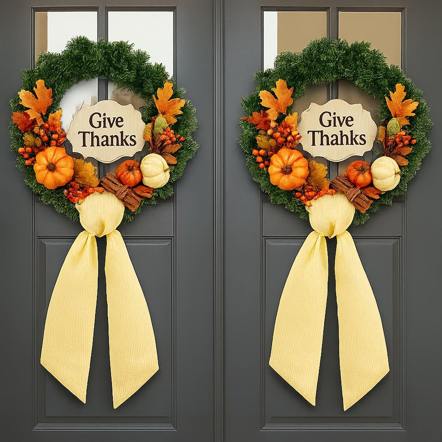 Yellow Striped Wreath Sash - 5.12" Wide x 54.33" Decorative Ribbon for Fall & Thanksgiving