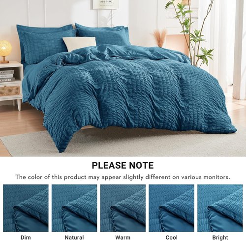 HYMOKEGE Twin XL Comforter Set - Teal Seersucker 5-Piece All-Season Luxury Bedding Set