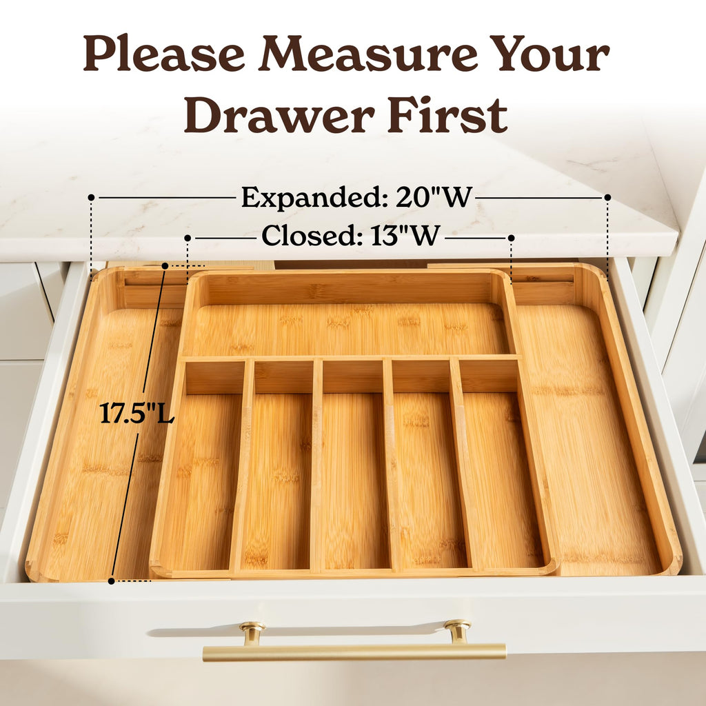 SMIRLY Silverware Drawer Organizer – Bamboo Kitchen Drawer Organizer, Adjustable Utensil Holder and Cutlery Tray, Drawer Dividers for Flatware and Kitchen Utensils