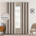 MIULEE Blackout Curtains - Linen Texture Thermal Insulated Room Darkening Drapes | Natural Khaki, 52x72 Inch (2 Panels)
