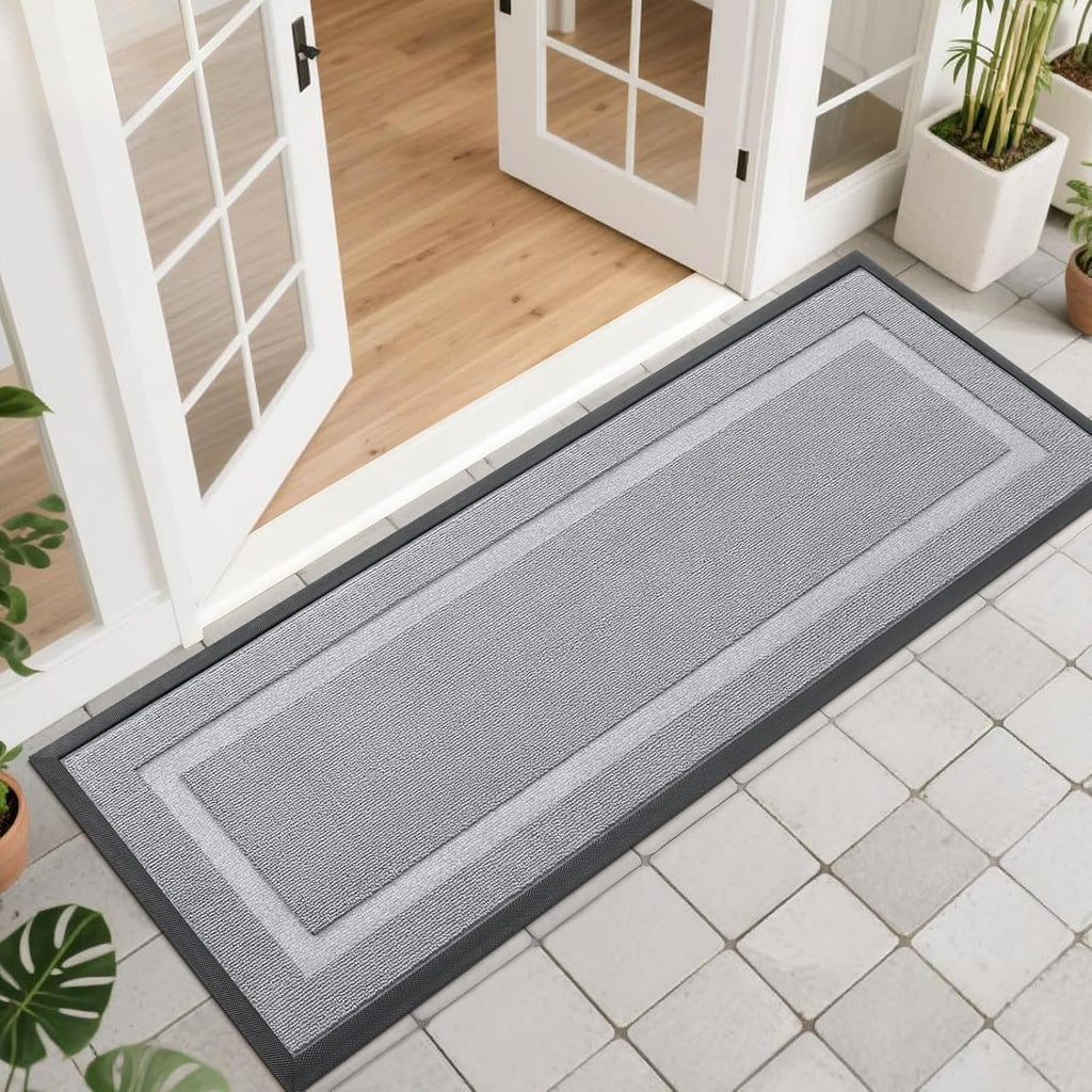 OLANLY Waterproof Front Door Mat - All-Season Natural Rubber Doormat | Easy Clean, 47x17, Silver Gray