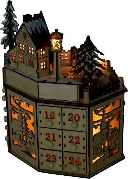 Clever Creations Wooden Christmas Advent Calendar - LED Countdown Decoration | Round Village Design