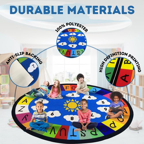 Genki - Classroom Rug for Kids - Education Classroom Carpet for Children - Colorful Seating Area - Large Elementary Classroom Rugs - Kids Seating for School Playroom | Oval 9'9"x6'6"